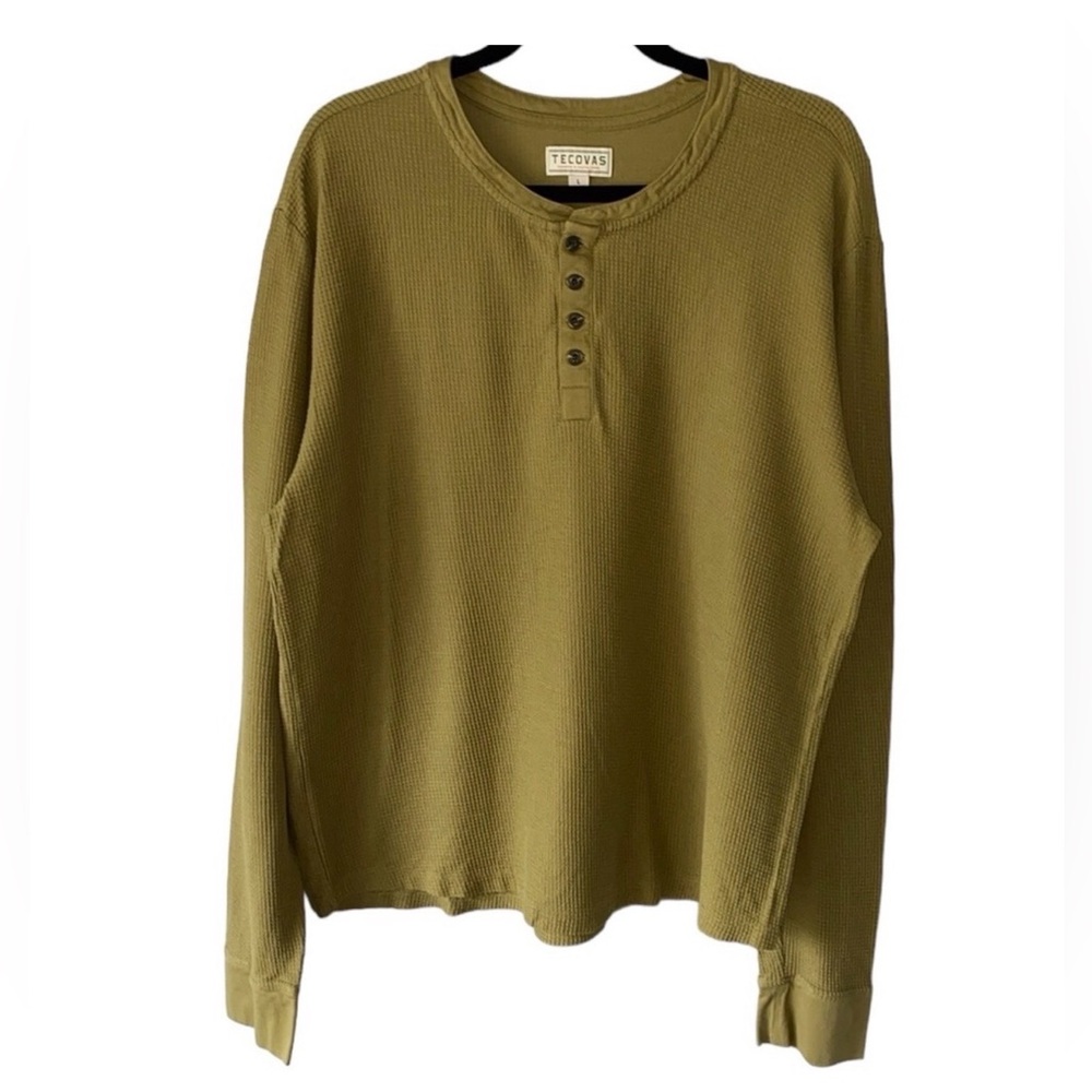 Tecovas Ranch Wear Waffle Knit Henley Thermal Shirt Cactus Green Sz L